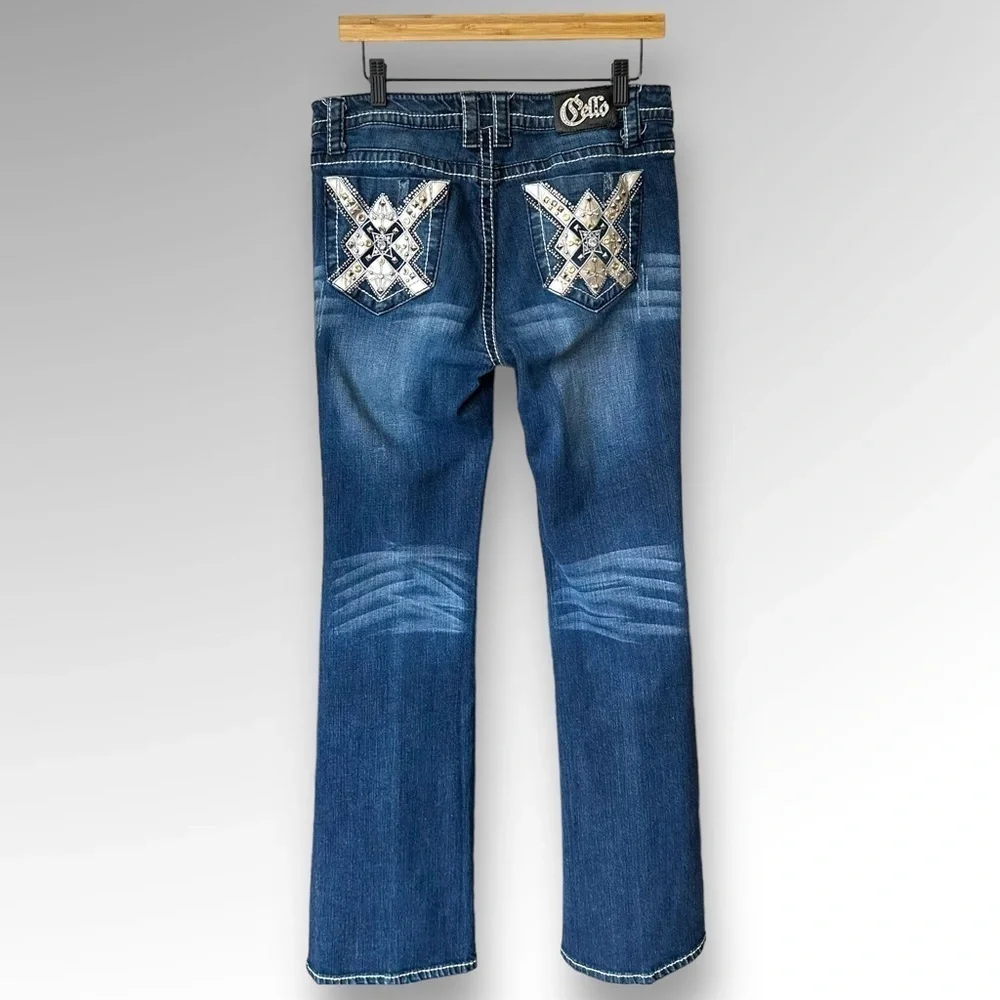 Cello Denim Womens Flare Jeans Mid Rise